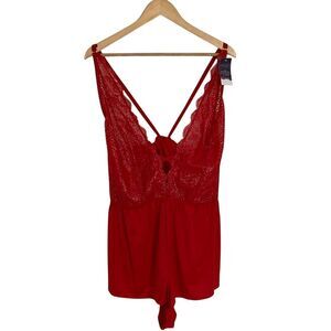 Cacique Lane Bryant Seriously Sexy‎ Lingerie Romper Red Lace Size 22/24